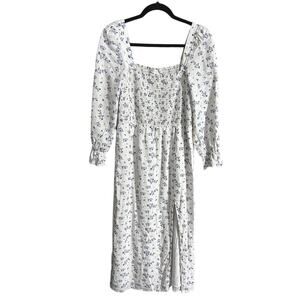House of Harlow Women's sz M 1960 Floral Linen Smoked Bodice Midi Dress